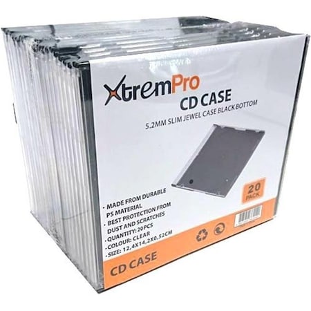 Xtrempro Xtrempro 11070 0.2 in. CD DVD Slim Jewel Storage Replacement Case; Clear with Black Bottom - Pack of 20 11070